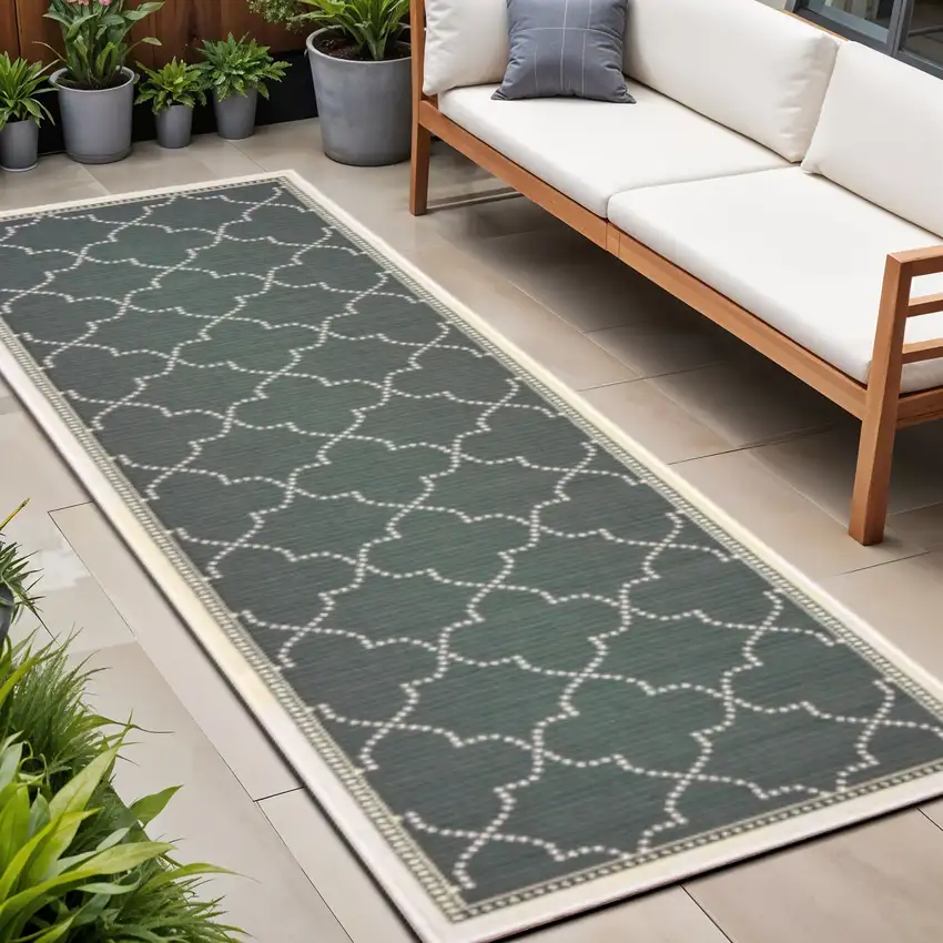 Gray and Ivory Geometric Stain Resistant Indoor Outdoor Area Rug Photo 1