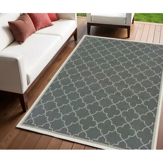 Gray and Ivory Geometric Stain Resistant Indoor Outdoor Area Rug Photo 1