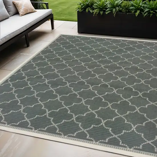 Gray and Ivory Geometric Stain Resistant Indoor Outdoor Area Rug Photo 1