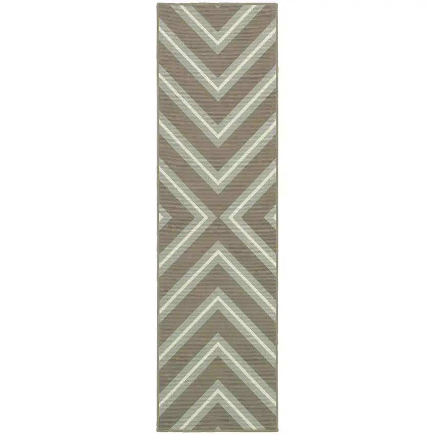 Grey Geometric Stain Resistant Indoor Outdoor Area Rug Photo 1