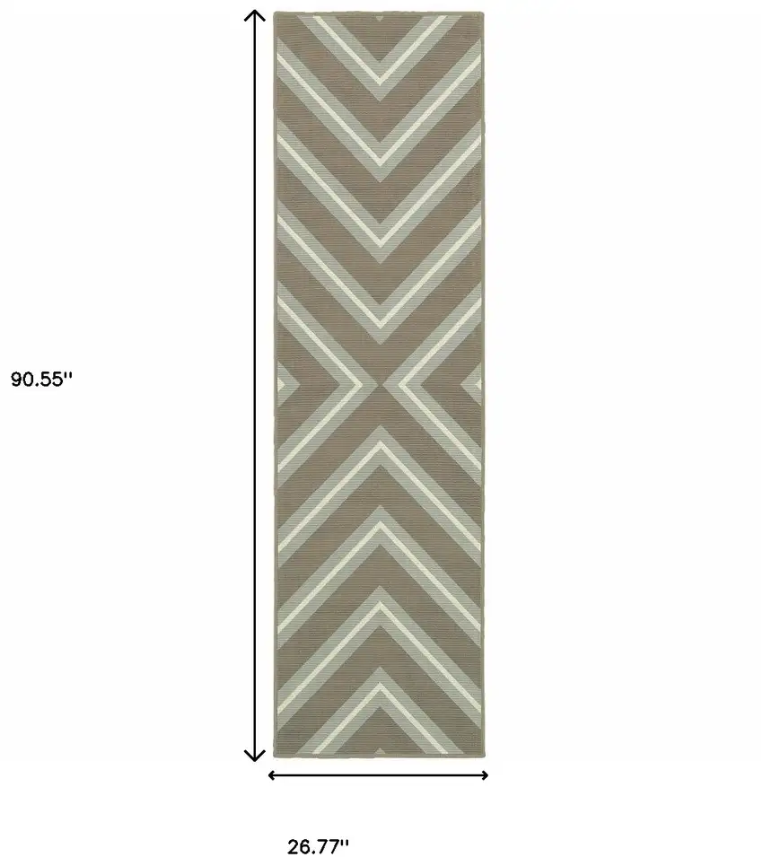 Grey Geometric Stain Resistant Indoor Outdoor Area Rug Photo 4