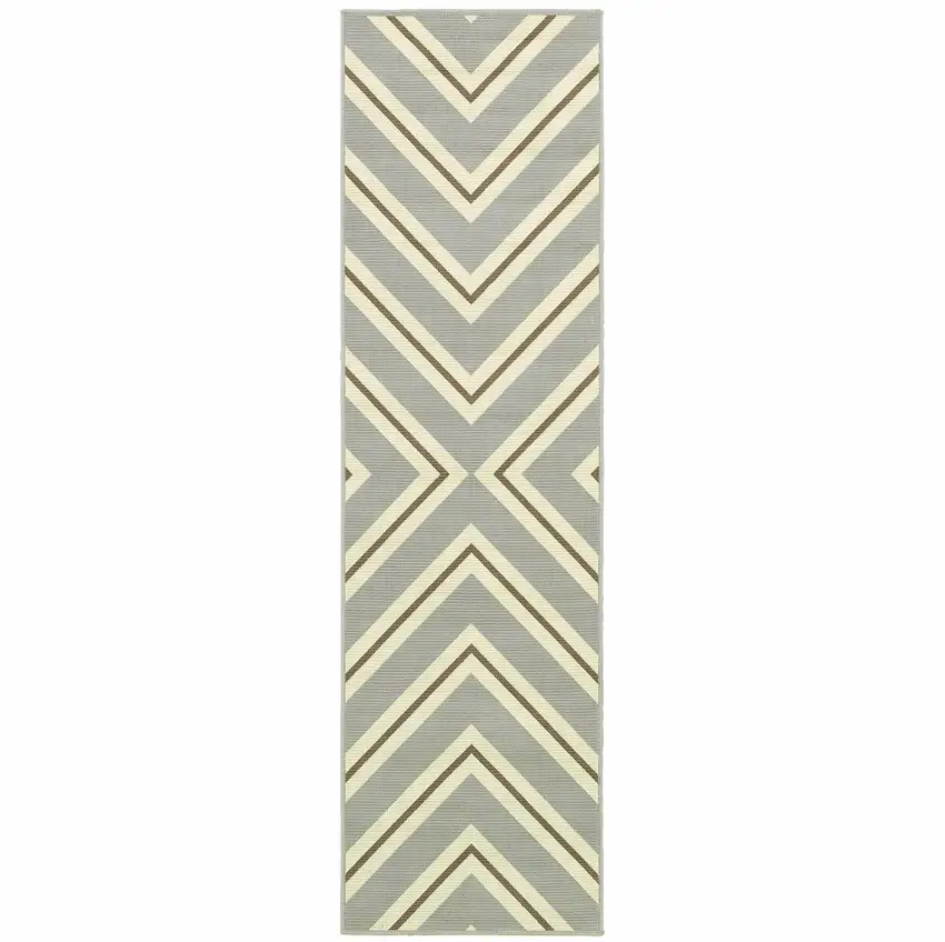 Grey Geometric Stain Resistant Indoor Outdoor Area Rug Photo 1