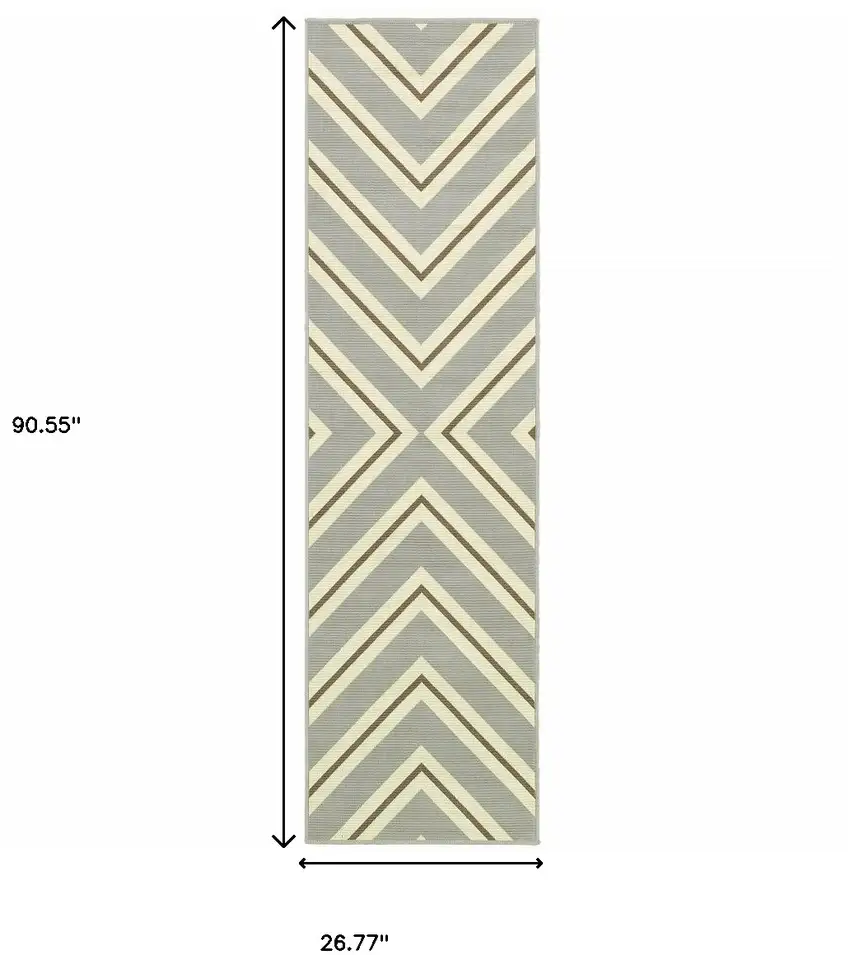 Grey Geometric Stain Resistant Indoor Outdoor Area Rug Photo 4