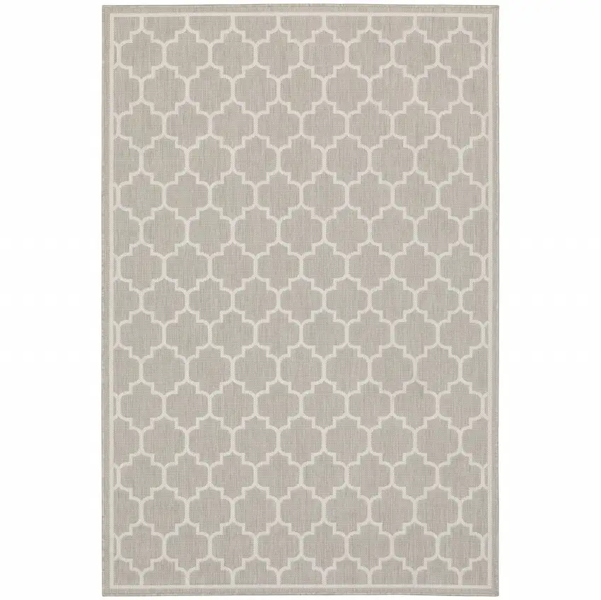 Grey Geometric Stain Resistant Indoor Outdoor Area Rug Photo 1