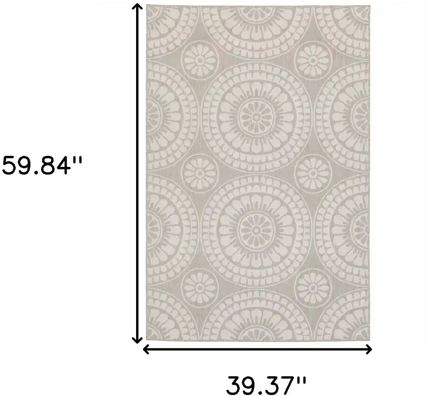 Grey Geometric Stain Resistant Indoor Outdoor Area Rug Photo 7