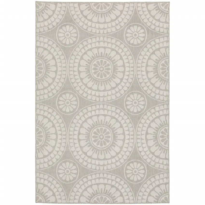 Grey Geometric Stain Resistant Indoor Outdoor Area Rug Photo 1