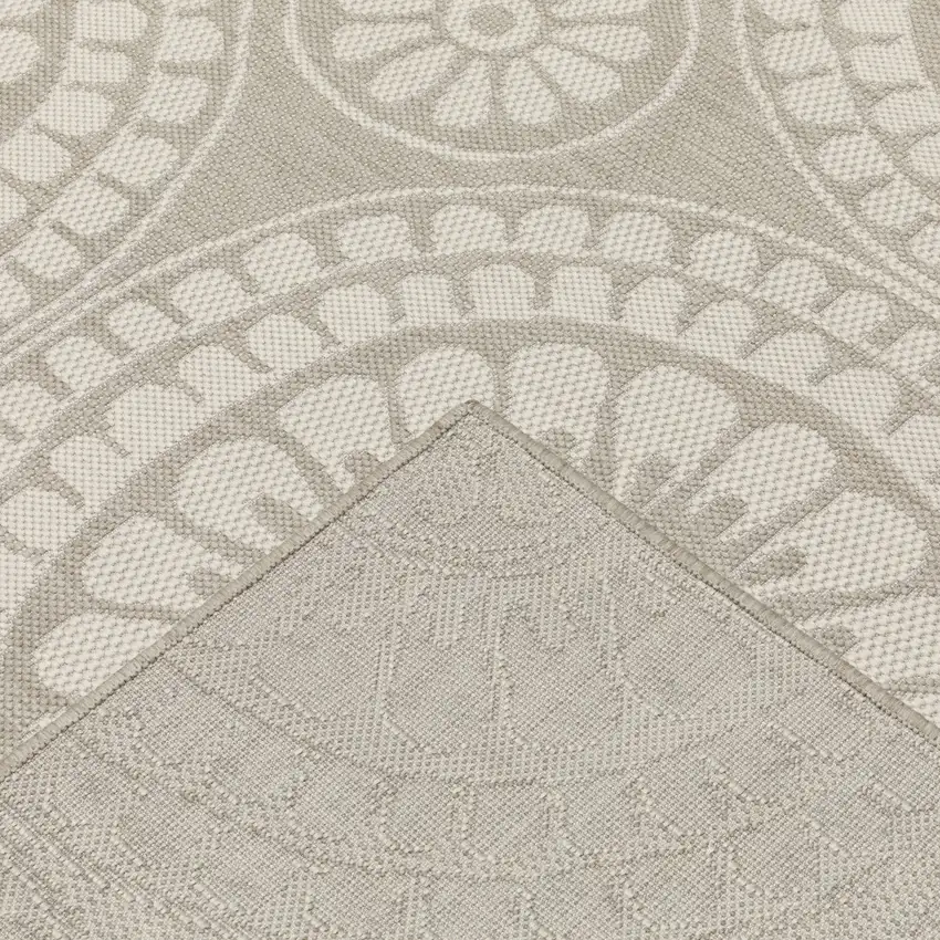 Gray and Ivory Geometric Stain Resistant Indoor Outdoor Area Rug Photo 9
