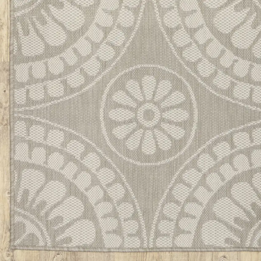 Gray and Ivory Geometric Stain Resistant Indoor Outdoor Area Rug Photo 9