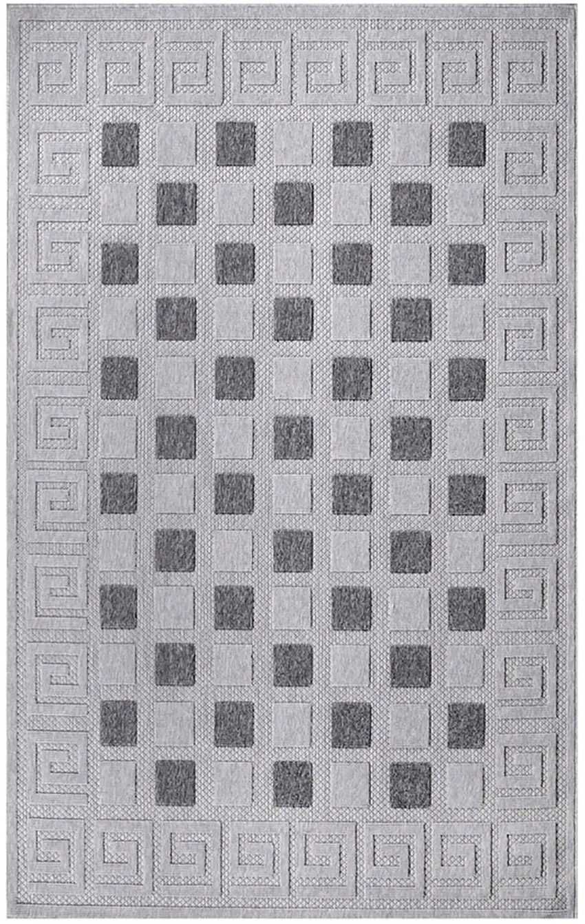 Grey Geometric Stain Resistant Non Skid Indoor Outdoor Area Rug Photo 1