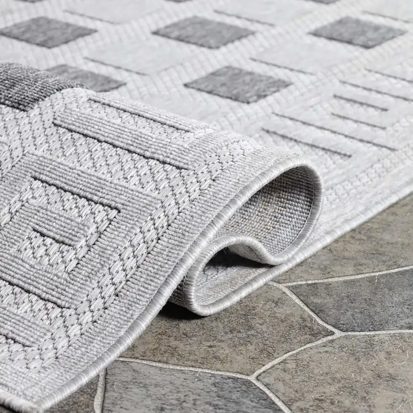 Grey Geometric Stain Resistant Non Skid Indoor Outdoor Area Rug Photo 6