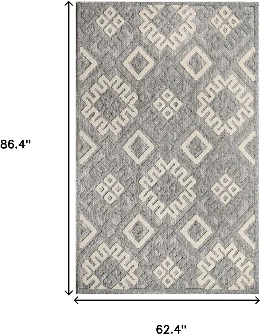 Grey Geometric Stain Resistant Non Skid Indoor Outdoor Area Rug Photo 9