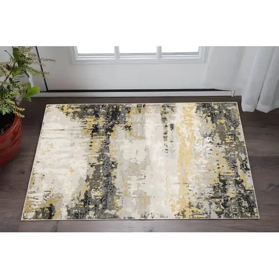 Grey Gold Beige Black And Brown Abstract Power Loom Stain Resistant Area Rug Photo 1
