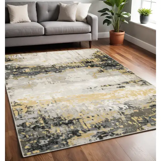 Grey Gold Beige Black And Brown Abstract Power Loom Stain Resistant Area Rug Photo 1