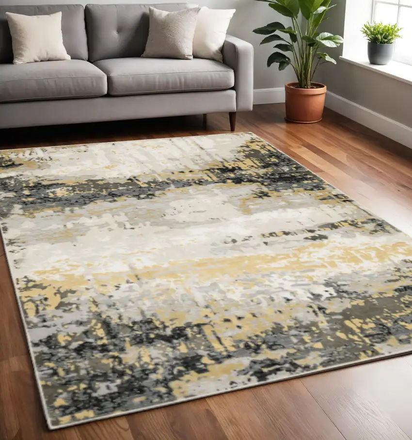 Grey Gold Beige Black And Brown Abstract Power Loom Stain Resistant Area Rug Photo 1
