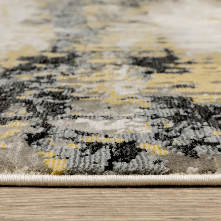 Grey Gold Beige Black And Brown Abstract Power Loom Stain Resistant Area Rug Photo 4
