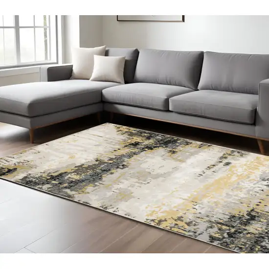 Grey Gold Beige Black And Brown Abstract Power Loom Stain Resistant Area Rug Photo 1