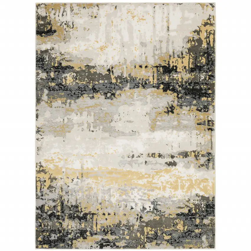 Grey Gold Beige Black And Brown Abstract Power Loom Stain Resistant Area Rug Photo 2