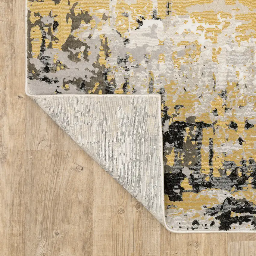 Grey Gold Beige Black And Brown Abstract Power Loom Stain Resistant Runner Rug Photo 5