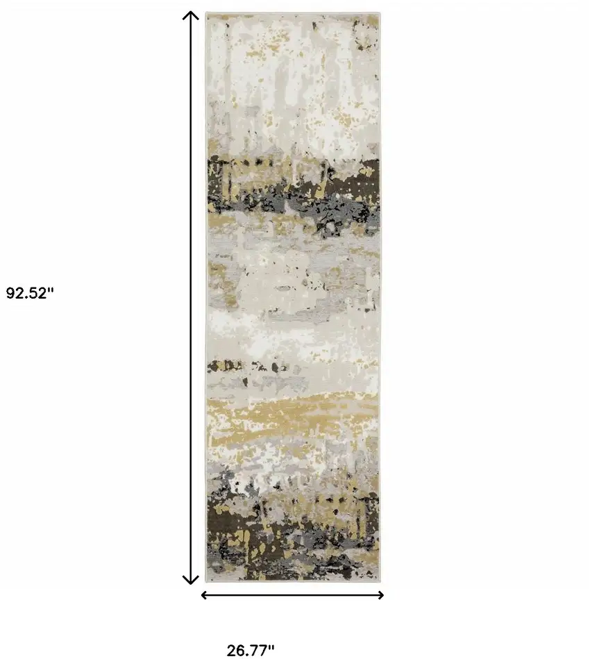 Grey Gold Beige Black And Brown Abstract Power Loom Stain Resistant Runner Rug Photo 9