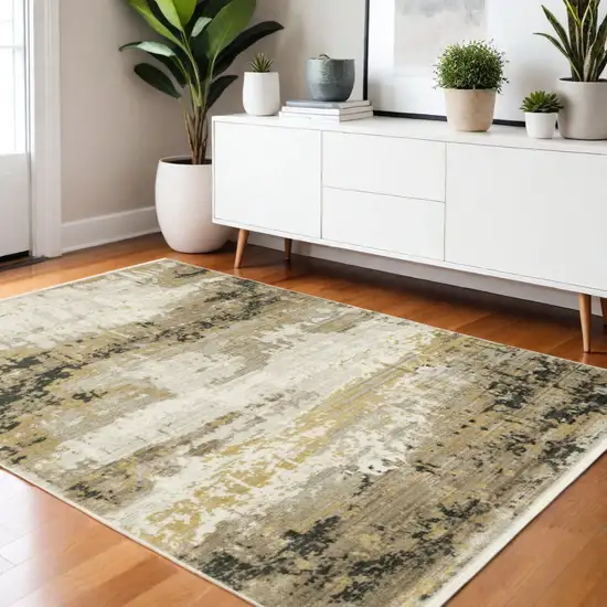 Gray and Black Abstract Power Loom Area Rug With Fringe Photo 1