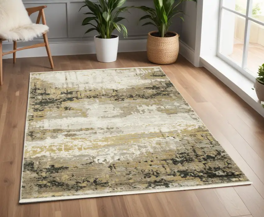 Gray and Black Abstract Power Loom Area Rug With Fringe Photo 1