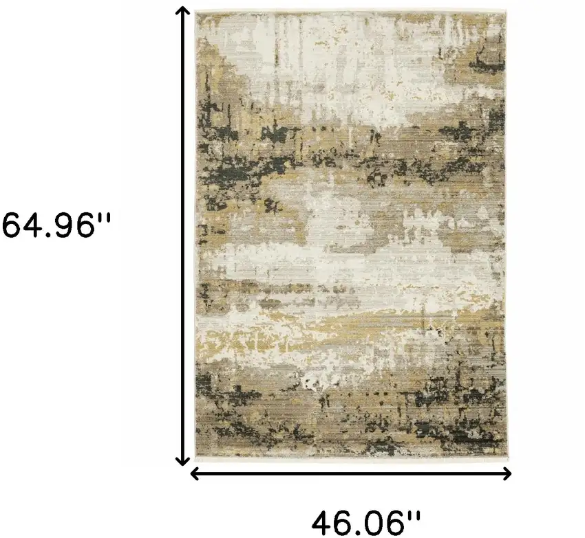 Grey Gold Black Charcoal And Beige Abstract Power Loom Stain Resistant Area Rug With Fringe Photo 8