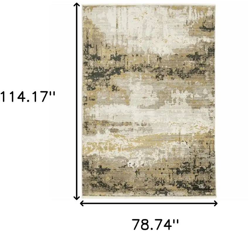 Grey Gold Black Charcoal And Beige Abstract Power Loom Stain Resistant Area Rug With Fringe Photo 8