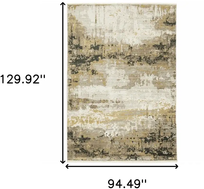 Grey Gold Black Charcoal And Beige Abstract Power Loom Stain Resistant Area Rug With Fringe Photo 8
