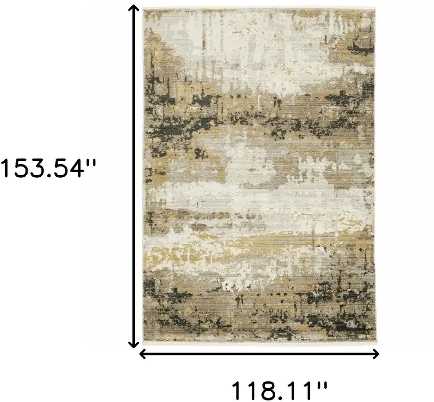 Grey Gold Black Charcoal And Beige Abstract Power Loom Stain Resistant Area Rug With Fringe Photo 8