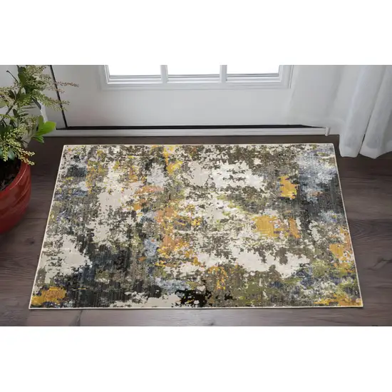 Grey Gold Blue Orange Beige And Brown Abstract Power Loom Stain Resistant Area Rug Photo 1