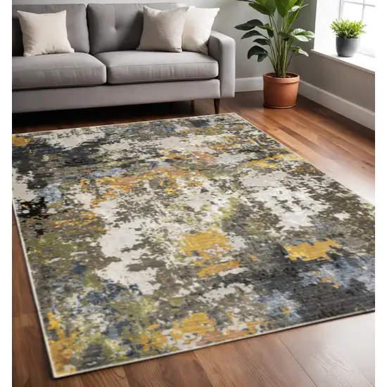 Grey Gold Blue Orange Beige And Brown Abstract Power Loom Stain Resistant Area Rug Photo 1