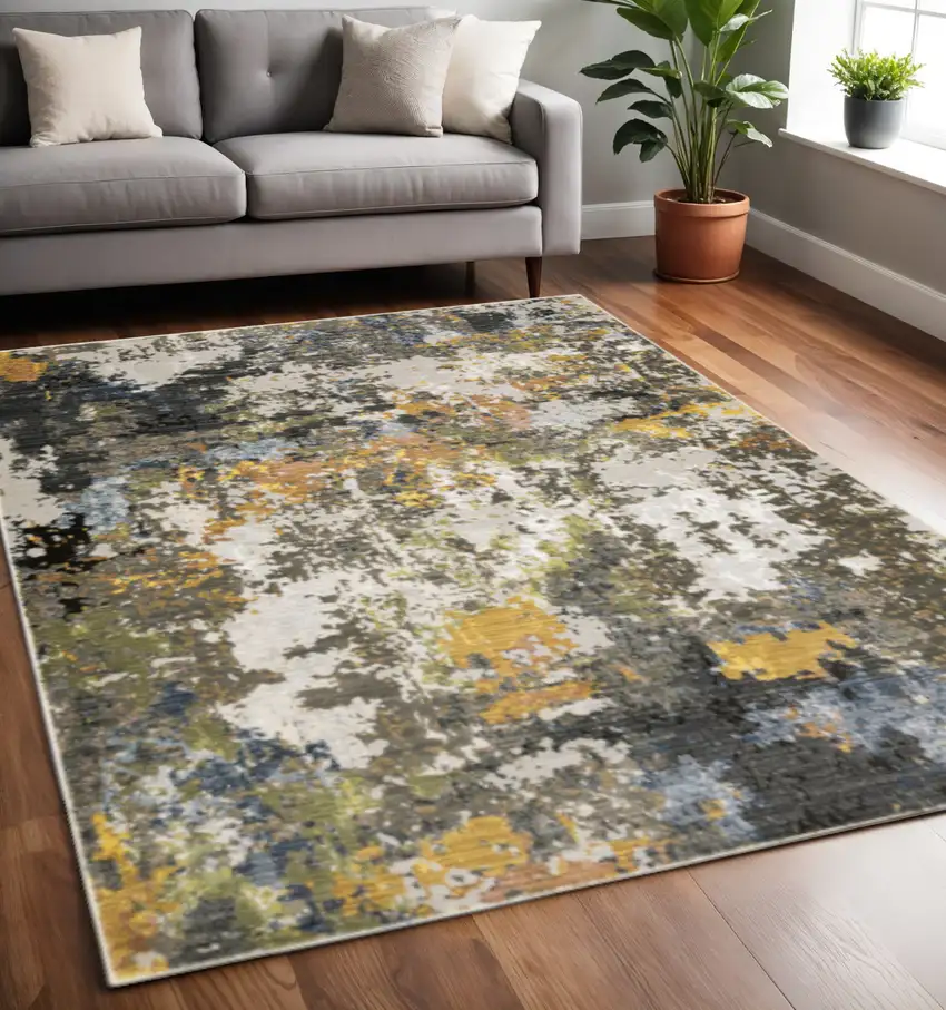 Grey Gold Blue Orange Beige And Brown Abstract Power Loom Stain Resistant Area Rug Photo 1