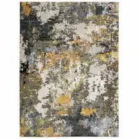 Photo of Grey Gold Blue Orange Beige And Brown Abstract Power Loom Stain Resistant Area Rug