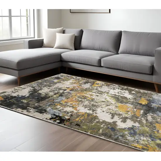 Grey Gold Blue Orange Beige And Brown Abstract Power Loom Stain Resistant Area Rug Photo 1