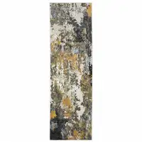 Photo of Grey Gold Blue Orange Beige And Brown Abstract Power Loom Stain Resistant Runner Rug