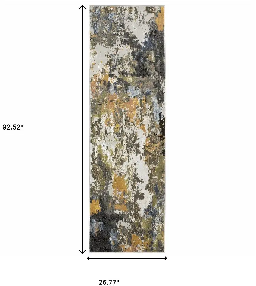 Grey Gold Blue Orange Beige And Brown Abstract Power Loom Stain Resistant Runner Rug Photo 10