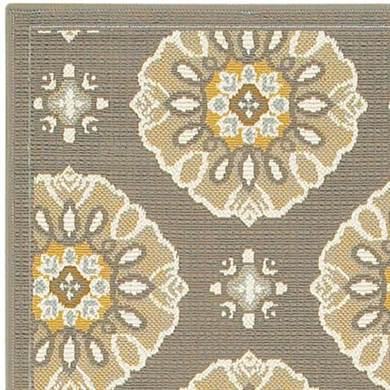 Grey Gold Floral Medallion Discs Indoor Outdoor Area Rug Runner Rug Photo 3