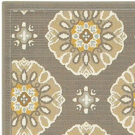 Grey Gold Floral Medallion Discs Indoor Outdoor Area Rug Runner Rug Photo 3