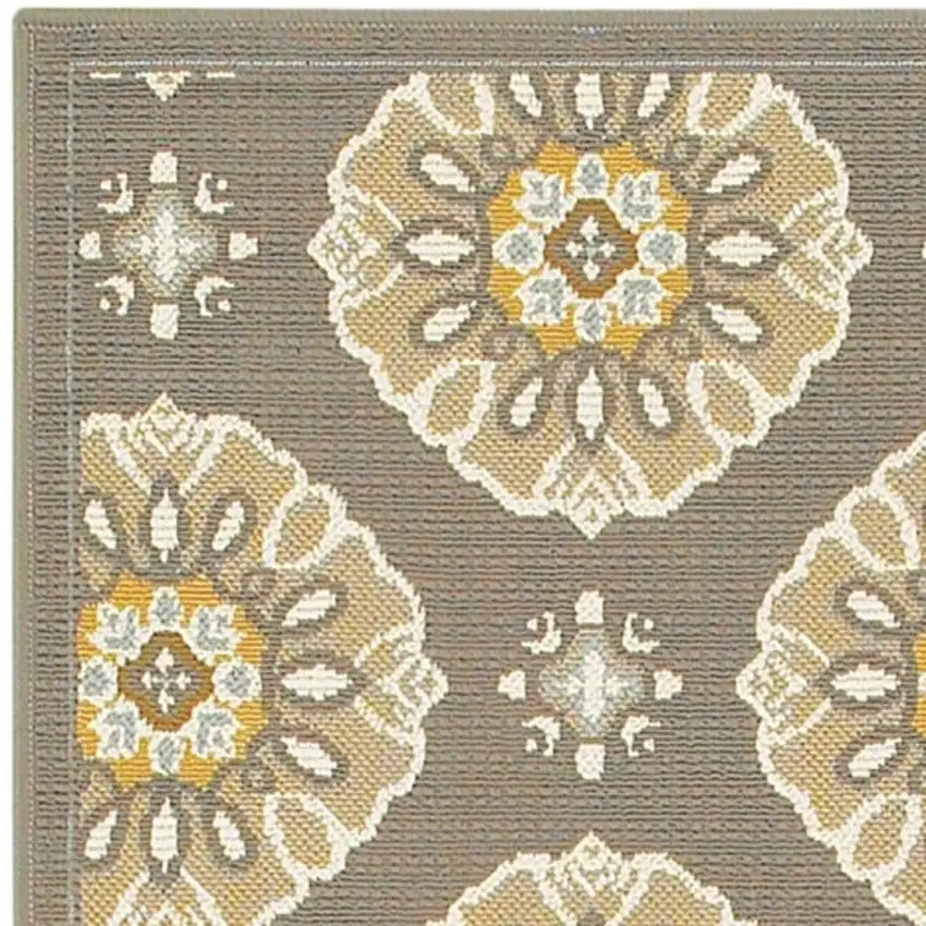 Grey Gold Floral Medallion Discs Indoor Outdoor Area Rug Runner Rug Photo 3