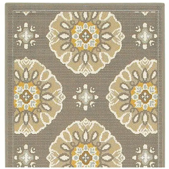 Grey Gold Floral Medallion Discs Indoor Outdoor Area Rug Runner Rug Photo 4