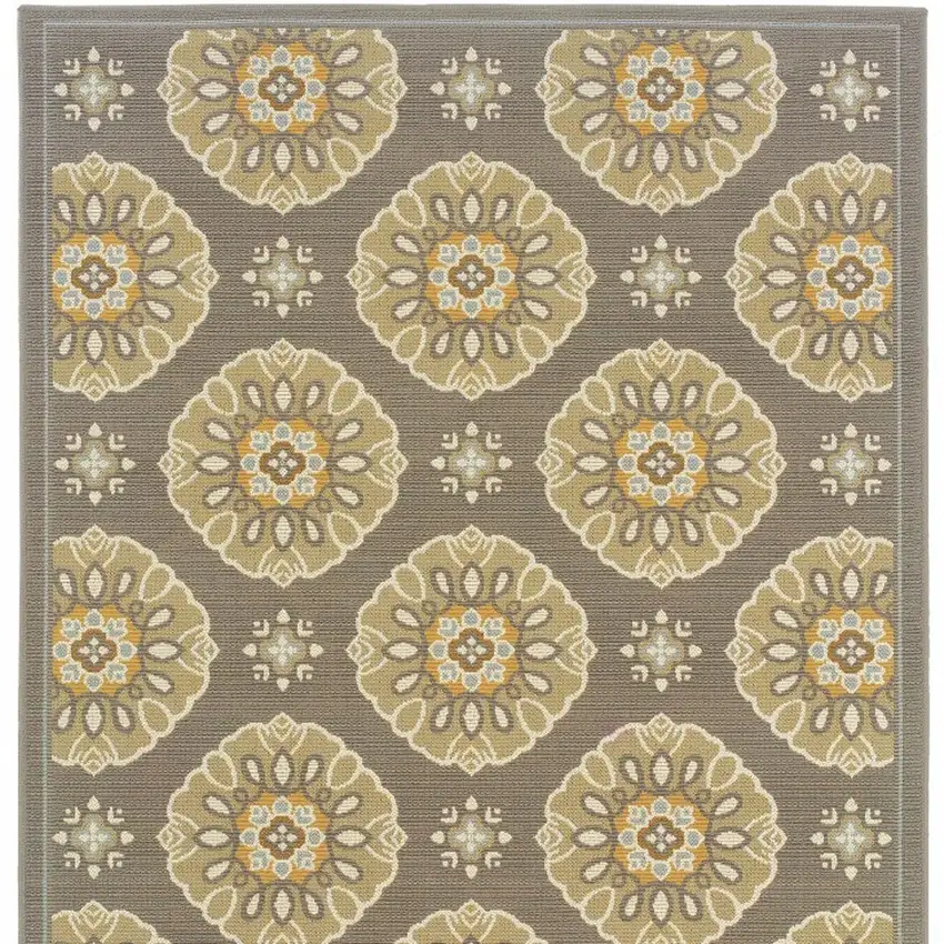 Grey Gold Floral Medallion Discs Indoor Outdoor Area Rug Photo 4