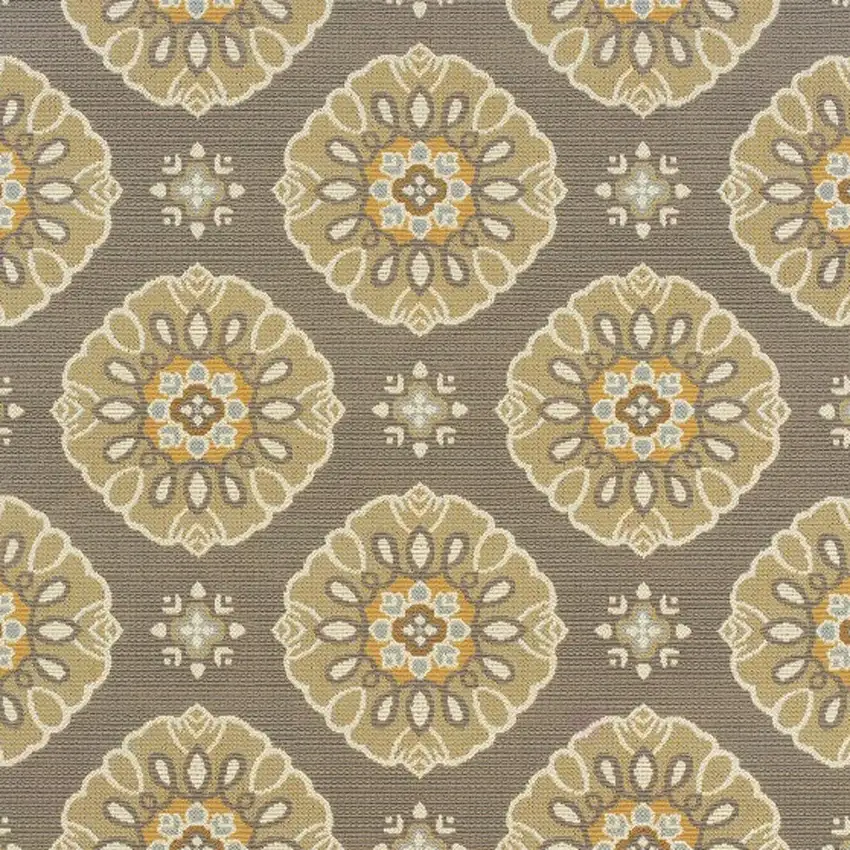 Grey Gold Floral Medallion Discs Indoor Outdoor Area Rug Photo 3