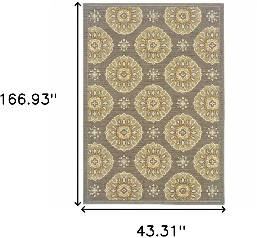Grey Gold Floral Medallion Discs Indoor Outdoor Area Rug Photo 5