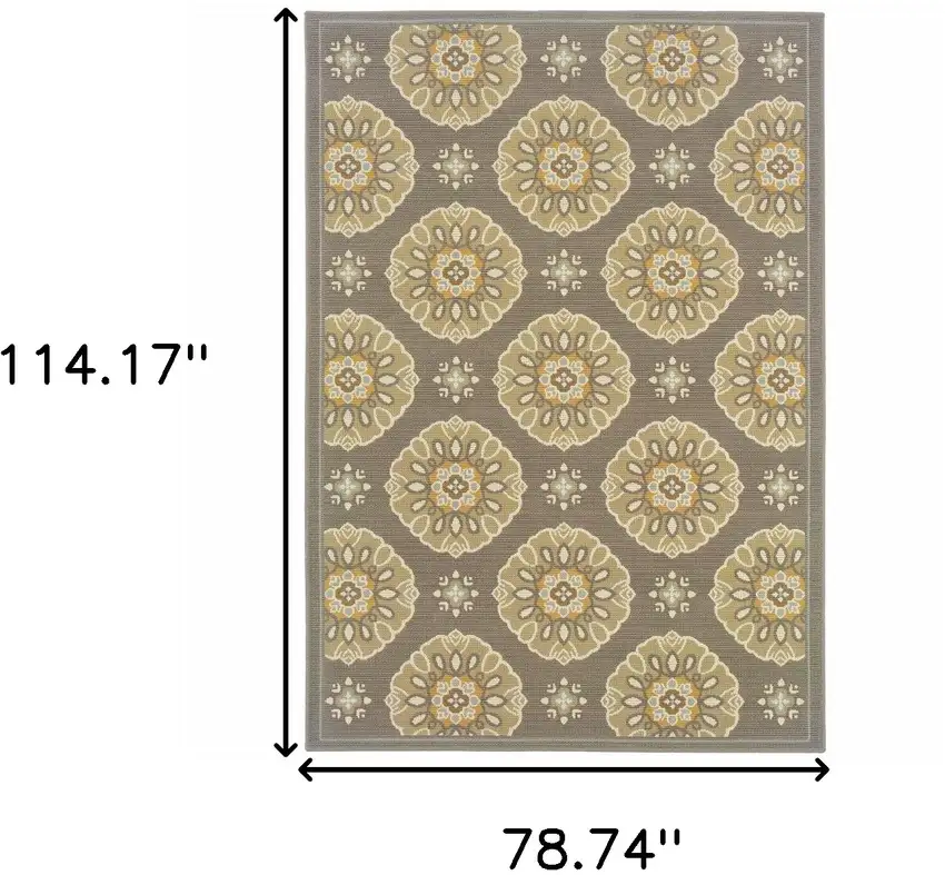 Grey Gold Floral Medallion Discs Indoor Outdoor Area Rug Photo 5