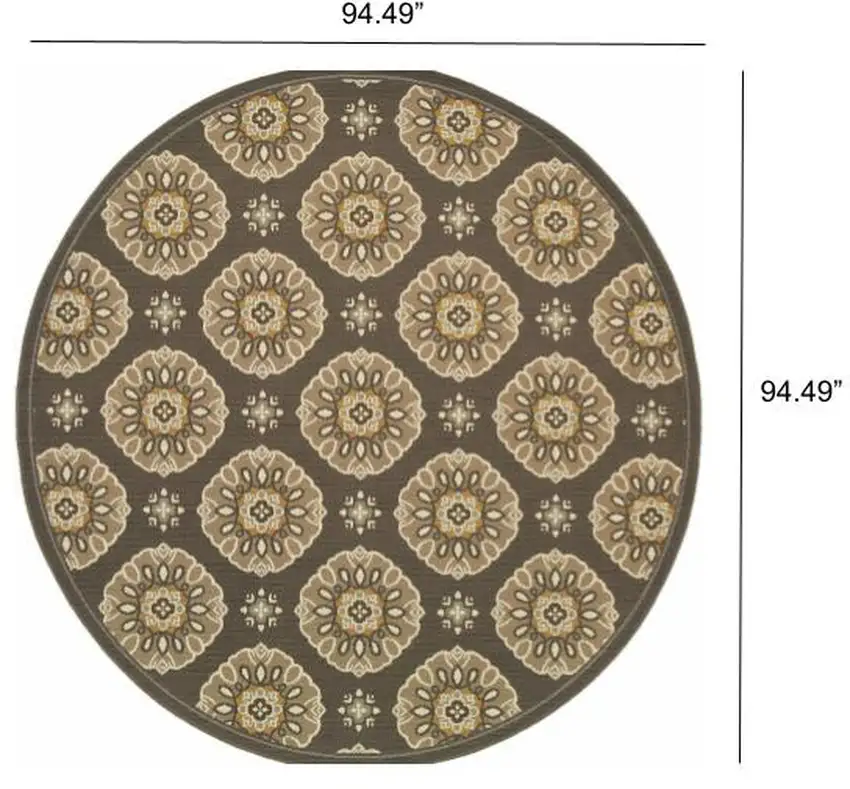 Grey Gold Floral Medallion Discs Indoor Outdoor Area Rug Photo 3