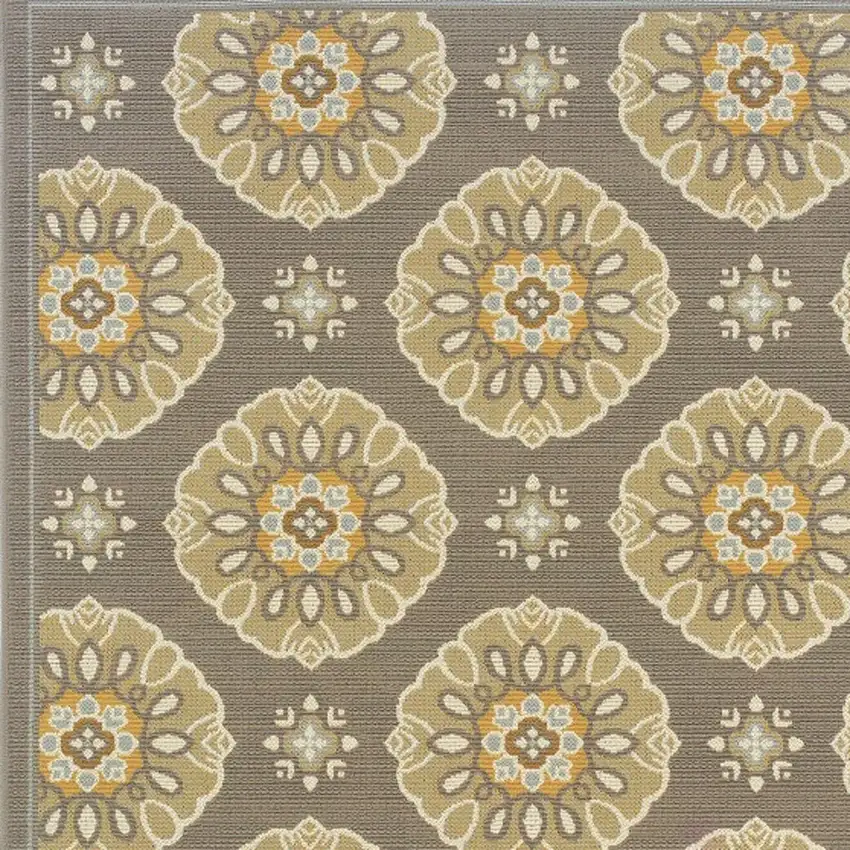Grey Gold Floral Medallion Discs Indoor Outdoor Area Rug Photo 3