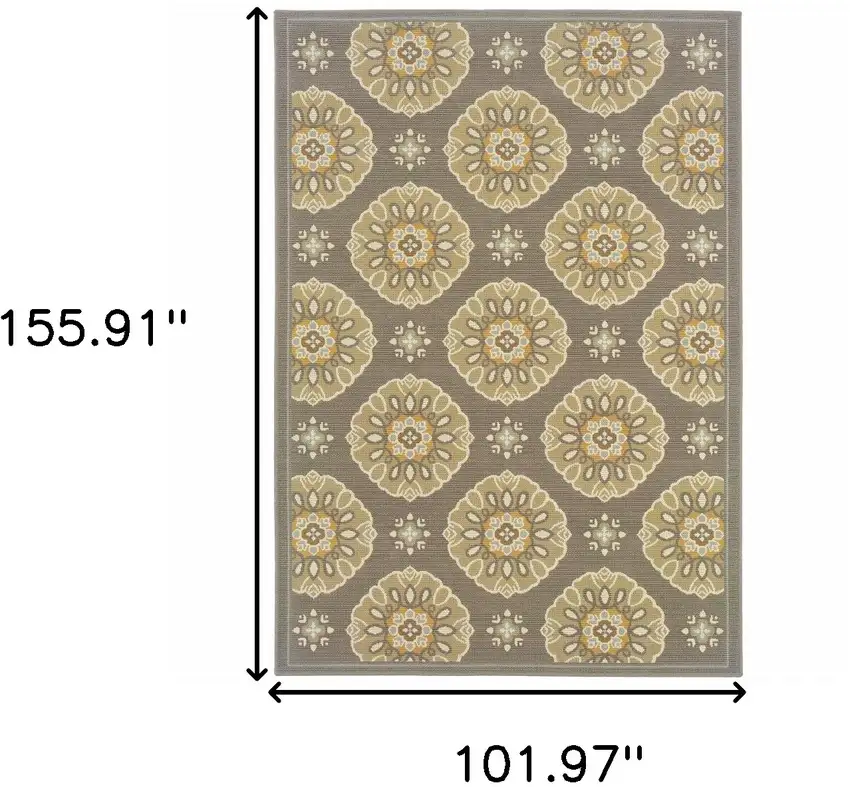 Grey Gold Floral Medallion Discs Indoor Outdoor Area Rug Photo 5