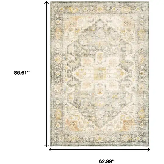 Grey Gold Orange And Ivory Oriental Power Loom Stain Resistant Area Rug Photo 3