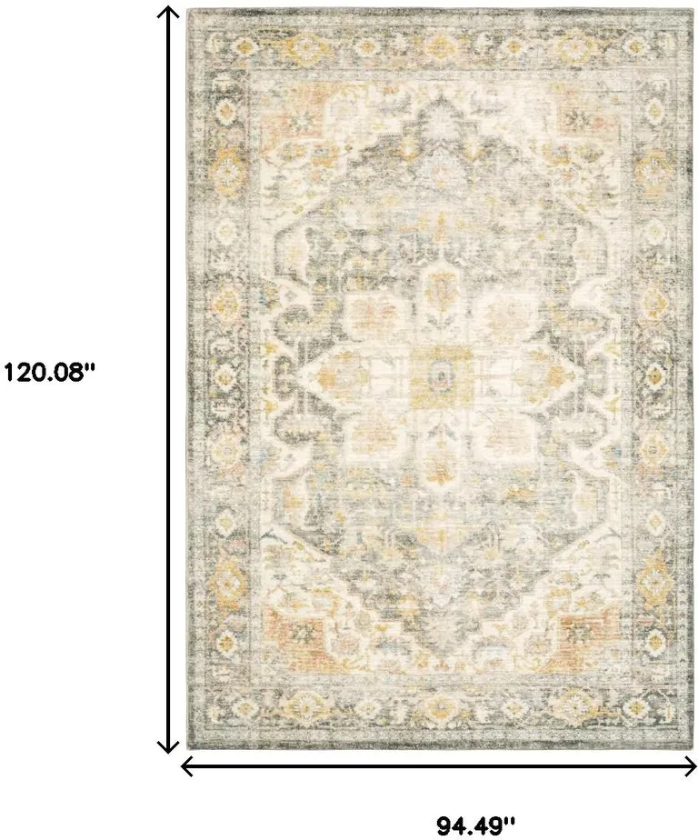 Grey Gold Orange And Ivory Oriental Power Loom Stain Resistant Area Rug Photo 2