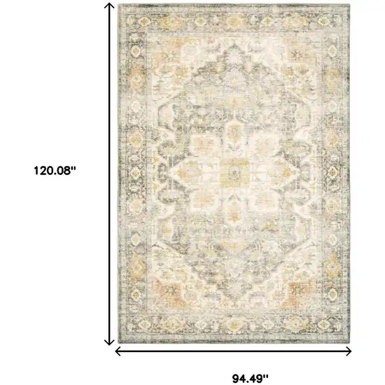 Grey Gold Orange And Ivory Oriental Power Loom Stain Resistant Area Rug Photo 3